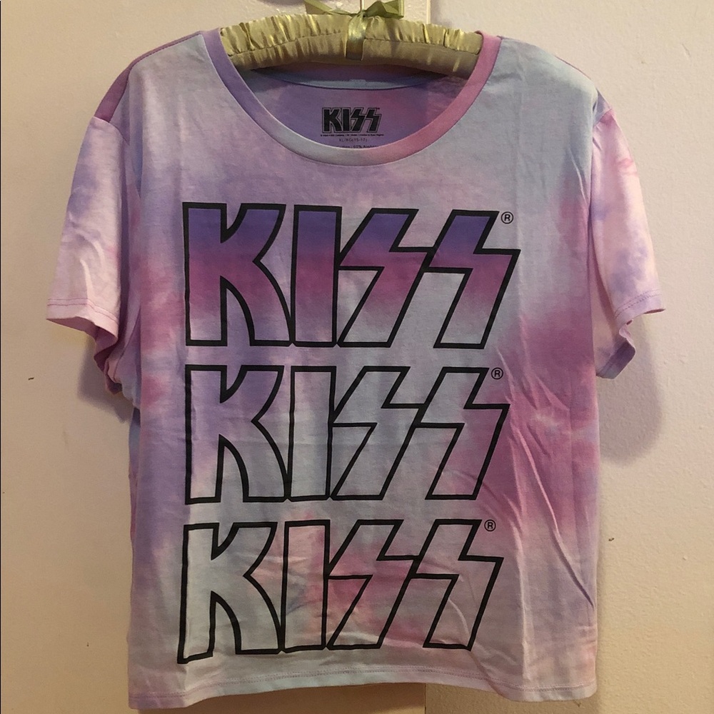 Authentic KISS Tie-Dye T-Shirt - Pink, Baby Blue & Lavender. Women’s size XL.
